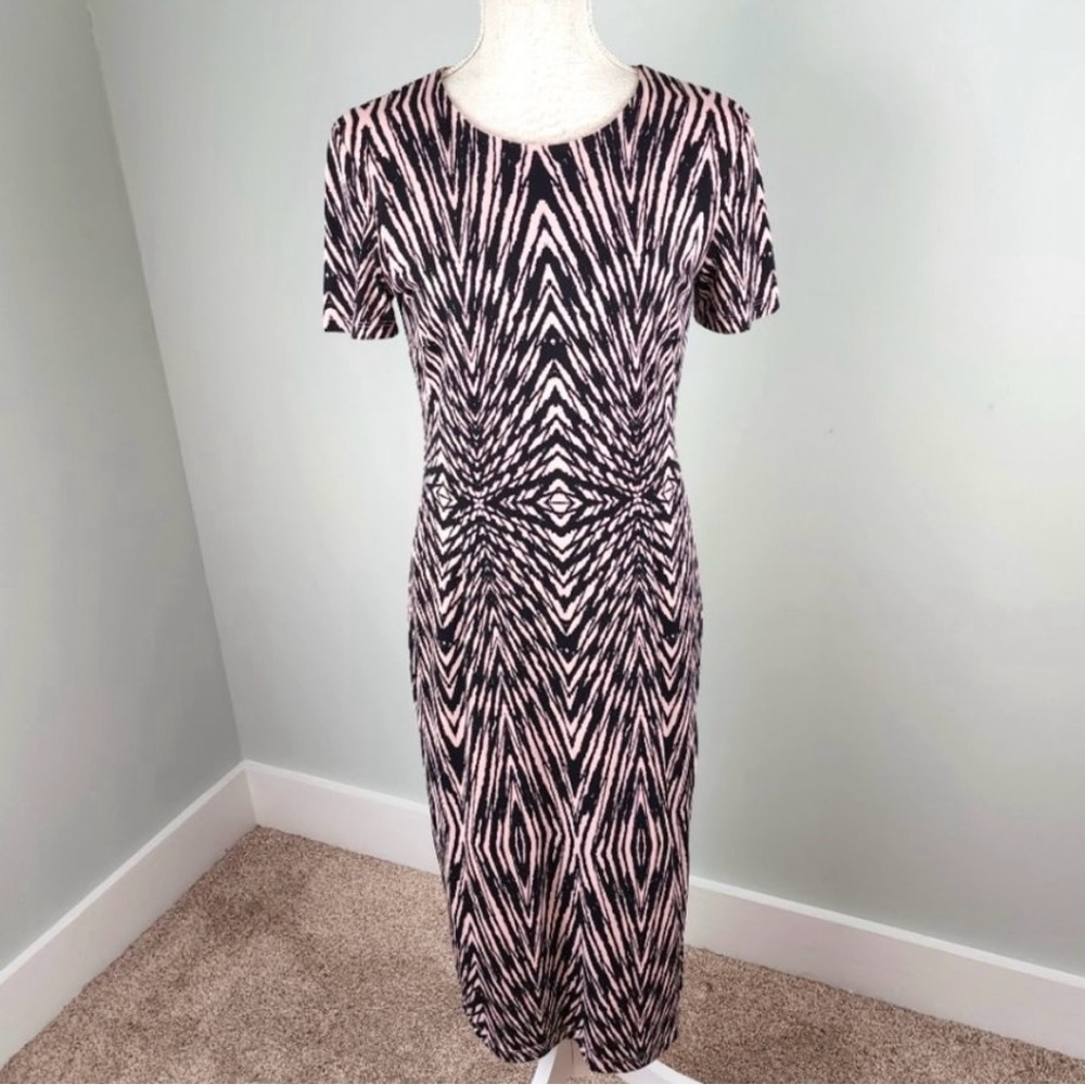 LONDON TIMES WOMEN'S DRESS BLACK AND PINK GEO DESIGN SIZE 10